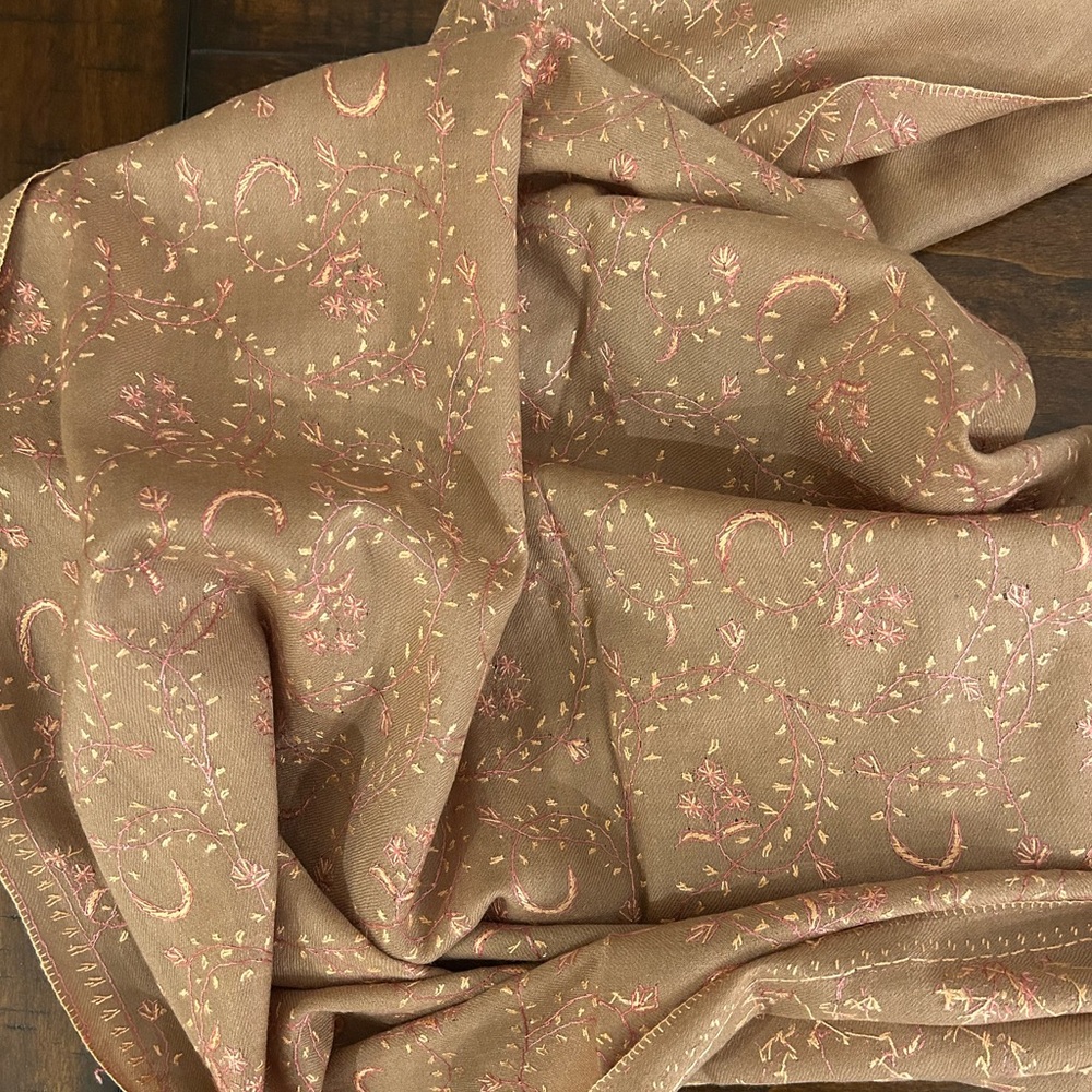 Hand Embroidered (needle) Cashmere Stole/ Scarf. Made in Kashmir, 84x24”